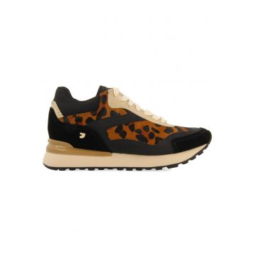 Pantofi sport cu animal print si garnituri din piele intoarsa