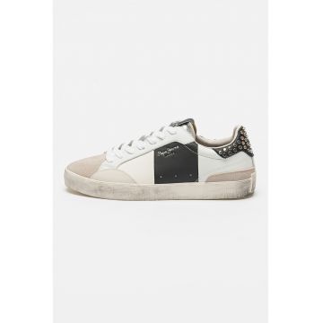 Pantofi sport cu insertii din piele intoarsa cu talpa cu aspect deteriorat