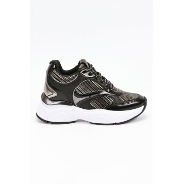 Pantofi sport cu talpa wedge si garnituri din piele