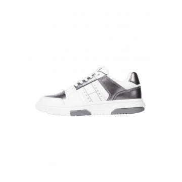 Pantofi sport de piele cu segmente cu aspect metalizat