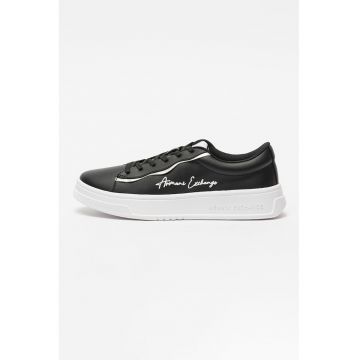 Pantofi sport de piele ecologica cu logo