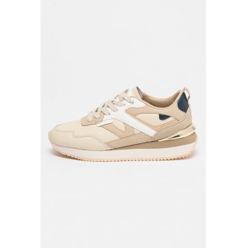Pantofi sport de piele si piele intoarsa cu garnituri de plasa