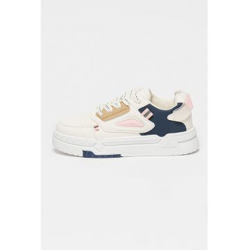 Pantofi sport din piele ecologica cu aspect colorblock