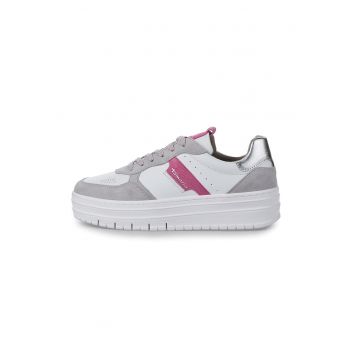 Pantofi sport flatform de piele intoarsa si piele