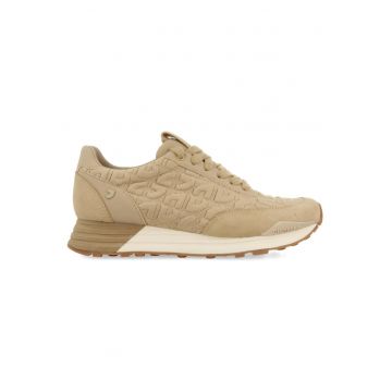 Pantofi sport low-cut cu garnituri de piele intoarsa - Maro taupe