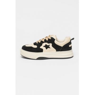 Pantofi sport low-cut din piele ecologica cu aspect colorblock