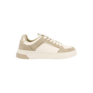 Pantofi sport wedge cu garnituri de piele intoarsa - Alb murdar