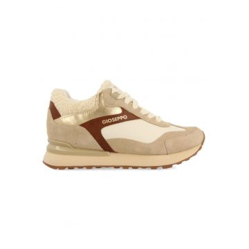 Pantofi sport wedge cu garnituri de piele intoarsa - Bej