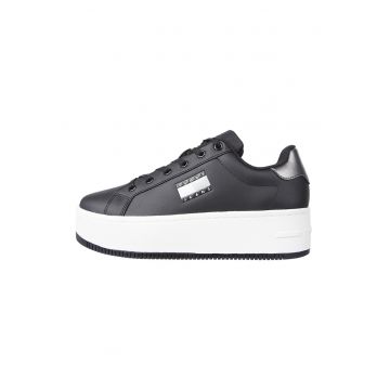 Pantofi sport wedge de piele cu garnituri din material sintetic