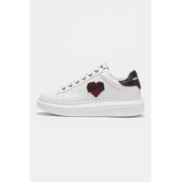 Pantofi sport de piele cu logo si strasuri Heart of Karl