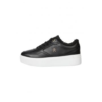 Pantofi sport de piele cu platforma si captuseala de blana
