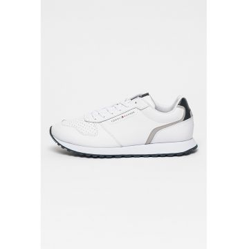 Pantofi sport din piele si piele ecologica cu detalii perforate - Alb/Bleumarin