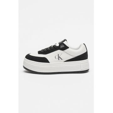 Pantofi sport flatform din piele si piele intoarsa Bold