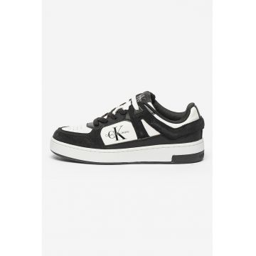 Pantofi sport low-cut din piele ecologica cu insertii din piele nabuc