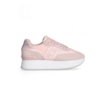 Pantofi sport cu talpa flatform si garnituri din piele intoarsa