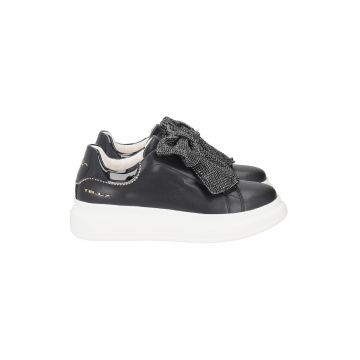 Pantofi sport din piele cu aplicatii cu funda