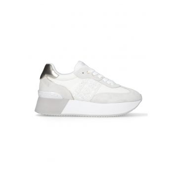 Pantofi sport din piele cu sireturi si platforma