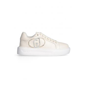 Pantofi sport din piele ecologica cu platforma si logo cu strasuri