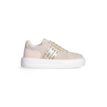 Pantofi sport din piele intoarsa cu platforma si bareta logo din piele ecologica