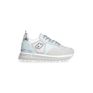 Pantofi sport din piele intoarsa cu talpa wedge si straturi exterioare din material textil