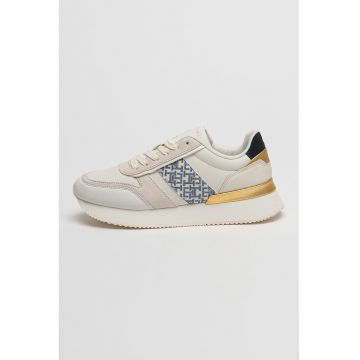 Pantofi sport cu talpa wedge si garnituri de piele