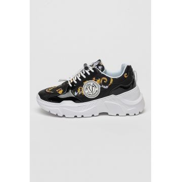 Pantofi sport cu talpa wedge si garnituri din piele