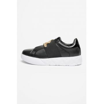 Pantofi sport de piele cu logo din strasuri