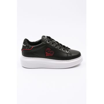 Pantofi sport de piele cu logo si strasuri Heart of Karl