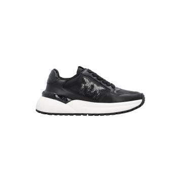Pantofi sport de piele ecologica si piele cu logo din strasuri