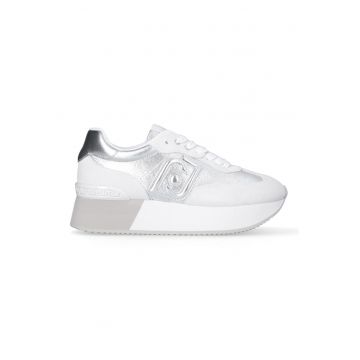 Pantofi sport din piele cu sireturi si platforma