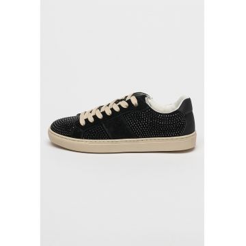 Pantofi sport din piele intoarsa decorati cu strasuri