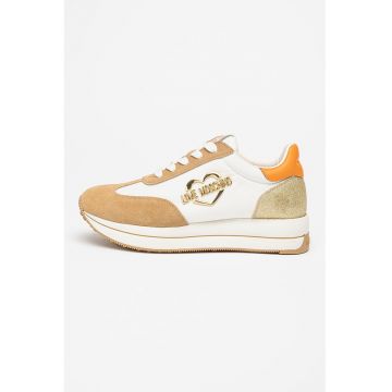 Pantofi sport low-cut cu logo si garnituri din piele intoarsa