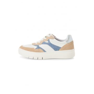 Pantofi sport cu model colorblock si garnituri de piele