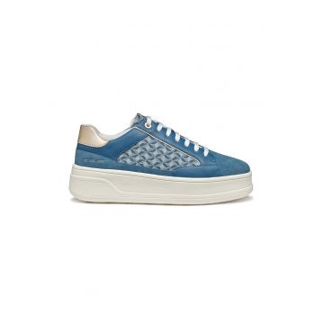 Pantofi sport cu talpa flatform si garnituri din piele intoarsa