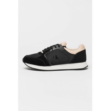 Pantofi sport cu talpa wedge si garnituri din piele intoarsa
