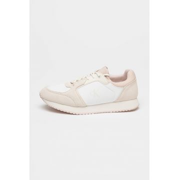 Pantofi sport cu talpa wedge si garnituri din piele intoarsa