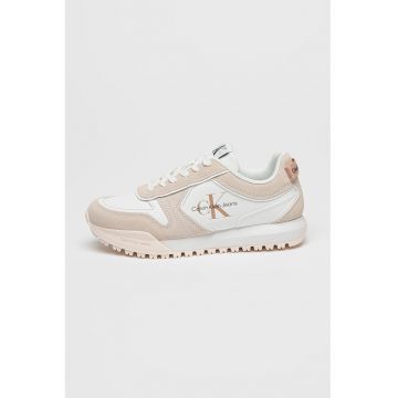 Pantofi sport de piele si piele intoarsa cu imprimeu logo