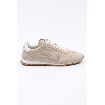 Pantofi sport din piele nabuc cu logo - Bej