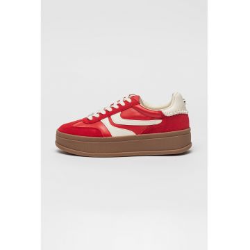 Pantofi sport flatform cu garnituri de piele intoarsa