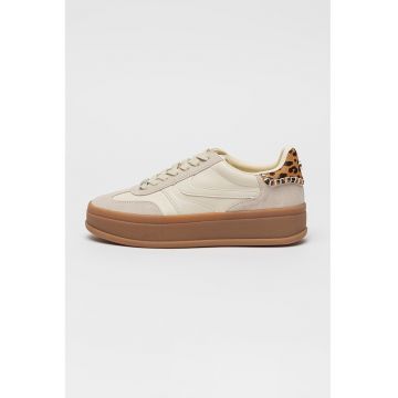 Pantofi sport flatform cu garnituri de piele intoarsa
