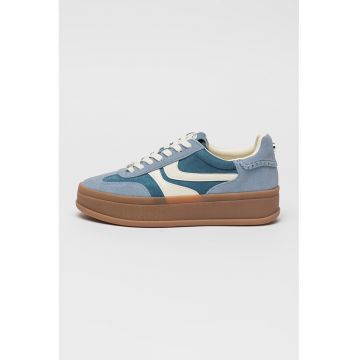 Pantofi sport flatform cu garnituri de piele intoarsa