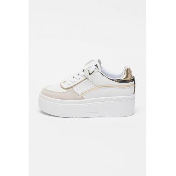 Pantofi sport flatform cu insertii de piele intoarsa