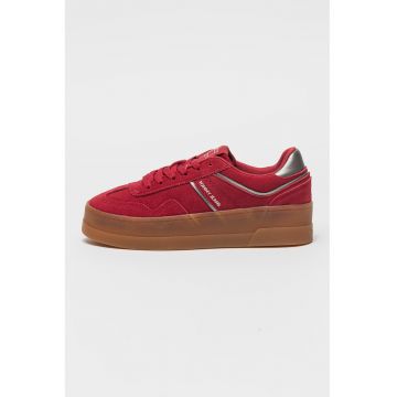 Pantofi sport flatform de piele intoarsa