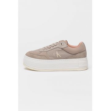 Pantofi sport flatform din material textil cu garnituri de piele intoarsa