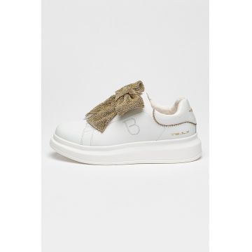 Pantofi sport din piele cu aplicatii cu funda