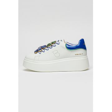 Pantofi sport din piele cu platforma si elemente florale Elettra