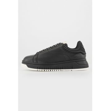 Pantofi sport din piele si piele ecologica cu logo cauciucat pe talpa