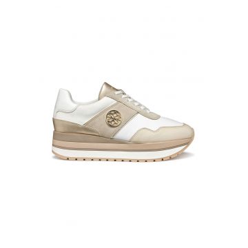 Pantofi sport din piele si piele intoarsa cu talpa flatform