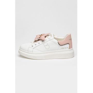 Pantofi sport flatform din piele cu detaliu floral pe sireturi