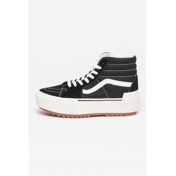 Tenisi high-cut cu garnituri de piele intoarsa - Negru - Alb -